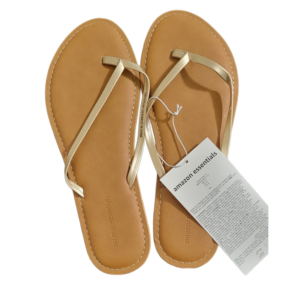 Amazon Essentials Sandals Women's Thong Gold Size 10 Flat